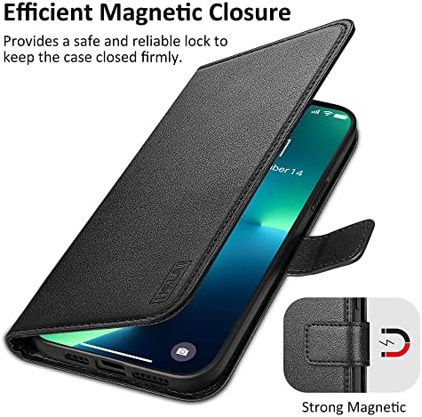 USLAI za iPhone 13 Pro Max novčanik za telefon [Exquisite Craftsmanship] [RFID Blocking] Visokokvalitetna kožna Flip torbica za iPhone 13 Pro Max Cover, Crna