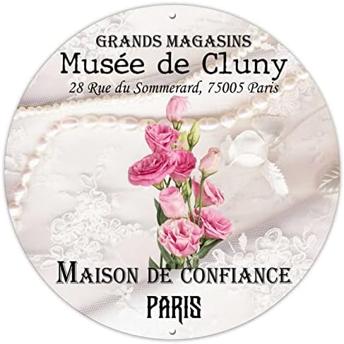 Maison de Confiance okrugli metalni vijenac potpisao / la paris musee de Cluny Peony Roses Metal potpisao vijenac venac 9inch seoska kuća s marabnim metalnim zidnim pločicama za trijem, vrt, restoran, garaža