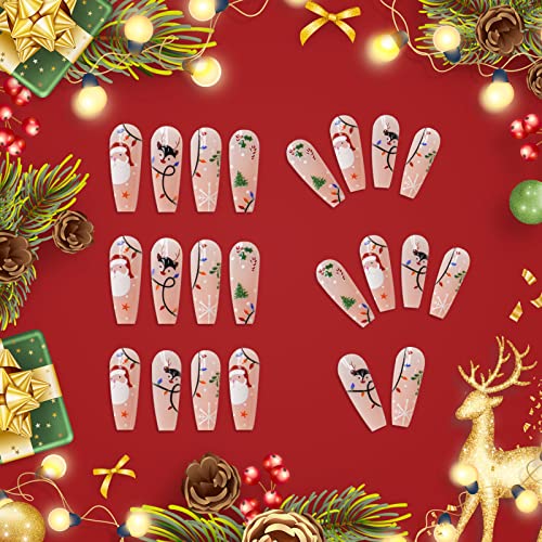 yethious 24pcs Santa Claus Press on Nails Square Fake Nails full Cover Bundle sa 1pcs 10g čvrstim