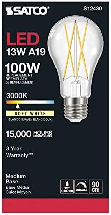 Satco (6 paketa led filament lampe sa mogućnošću zatamnjivanja, S12430, visoki lumeni, 12,5 Vata, A19; jasno;