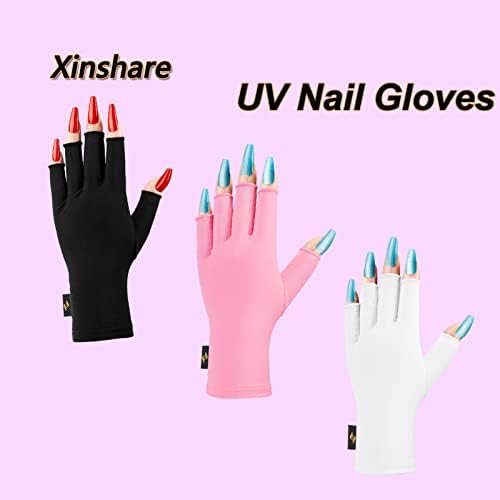 Xinshare UV rukavice za nokte profesionalne rukavice za zaštitu od UV lampe Gel manikir bez prstiju Anti-UV rukavice za njegu kože za žene koje blokiraju UV svjetlo za nokte UPF50+, Pink