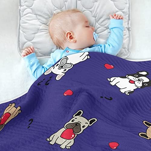 Swaddle pokrivač slatki buldog uzorak plavi pamučni pokrivač za dojenčad, primanje pokrivača, lagana mekana prekrivačica