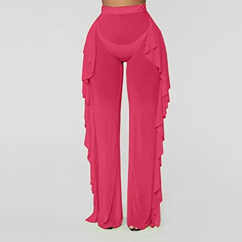 2023 nove mrežne hlače za žene, casual ruffle obrežite široke noge labave fit plesne joge hlače udobne hlače