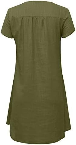 Ljetna lanena haljina za djevojčice / žene Vintage Heart Print kratki rukav V izrez Casual Mini shift Dress Tunic Dress