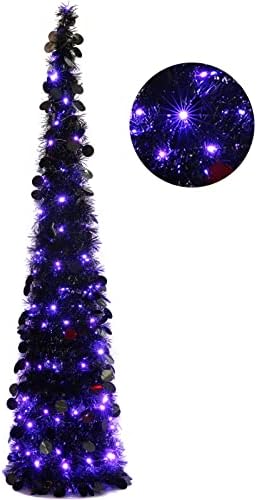 Orgrimmr 5FT Halloween umjetno crno božićno drvce sa 100 svjetla Božić pop up drveni Tinsel obalna olovka