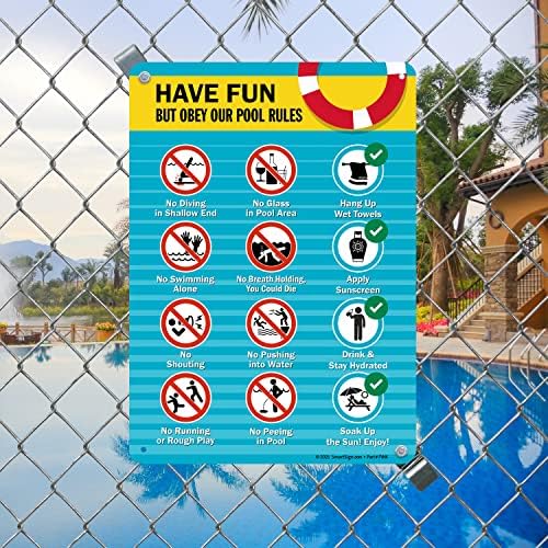 SmartSign 14 x 10 inča Zabavite se, ali pridržavajte se našeg pravila u bazenu - bez ronjenja, bez stakla ...