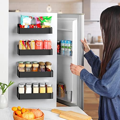 Taozun 4 pakovanja magnetni stalak za začine za frižider-Organizator stalka za začine za kuhinju sa frižiderom, pokretna polica za začine, Crna