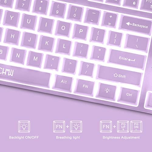 Tastatura za igre i miš ljubičasta Tastatura sa bijelim pozadinskim osvjetljenjem, CHONCNOW 87KEYS