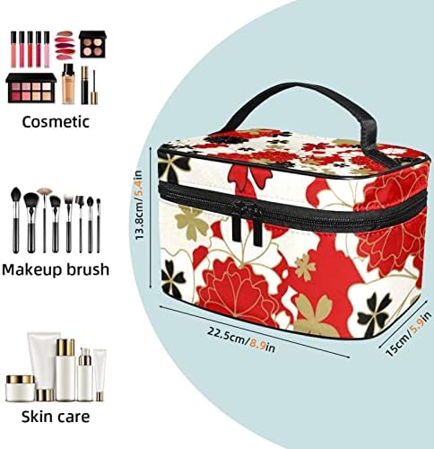 Kozmetičke vrećice za žene, torbe torbice za šminku Organizator šminke za skladištenje Girls, Crveni crni retro cvjetni cvjetovi japanski