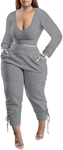 Ekaliy ženski Casual dvodijelni outfit Dugi rukav s V izrezom i duge pantalone trenirka Setovi džogera