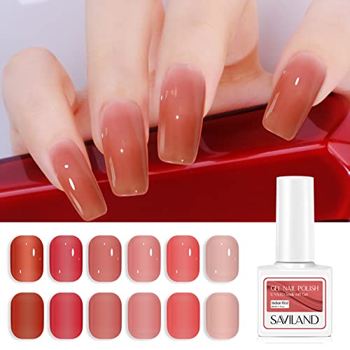 Saviland Jelly Set lakova za nokte 6 boja 10ML prozirni Jelly Sheer Red Pink Nudes Gel lak za nokte