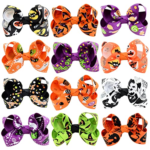 12 kom Halloween Bow clips Bowknot Barretttes Multicolor Ghost bundeve Candy Cane Bat Witch Hat