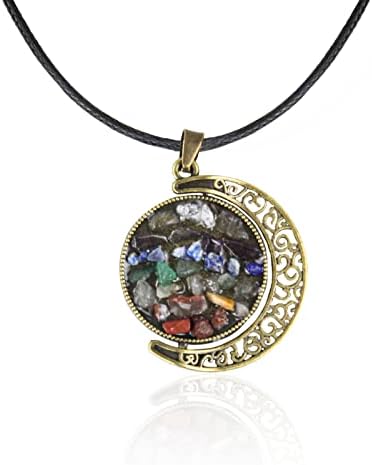 WKZSNB ručno rađen 7 Čakra životne ogrlice sa ljekovitim kristalima i privjeskom polumjeseca - savršen za duhovnu