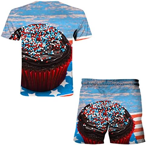 Bmisegm Summer Mens Shirts American Summer Day Sports 3d Zastava Independence Suit Muška Printing Men Suits & amp ;Setovi Stretch