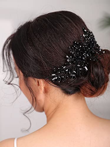 Teyglen Women Dainty Black Rhinestones Crystal Bride Wedding Hair češalj za glavu Luksuzni Dodaci za kosu