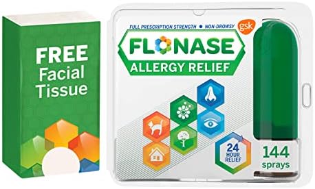 Flonase Allergy Relief sprej za nos, 24-satni lijek protiv pospane alergije, mjereni sprej za nos - 144 spreja + pakovanje tkiva