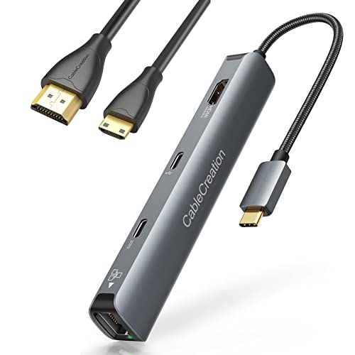 USB C čvorište Multiprti adapter, kablentra 6-in-1 USB-C paket sa zastoj sa mini HDMI do HDMI kabela, 4K HDMI do mini HDMI dvosmjerni adapter za visoko brzu brzinu