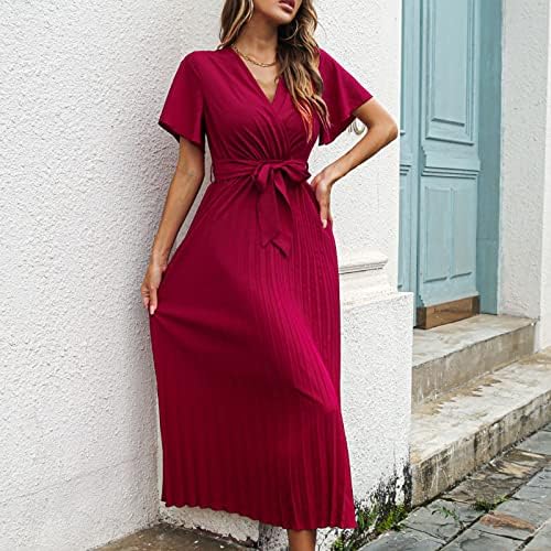 Ticcoy ženska ljetna haljina bez rukava s kratkim rukavima V izrez Maxi haljina od pune boje labavi fit cvjetni