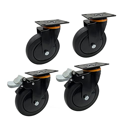 Nisorpa 5 inčni okretni kotači postavljeni 4 pakiranja gumenih kotača kotača sa kočnicama 330 lbs Kapacitet poliuretanske buke Besplatna zaštita od poda
