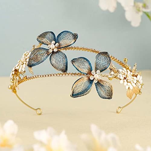 Unicra Butteryfly Gold Tiaras and Crowns flower Headband Rhinestone Bridal Wedding Hair Piece