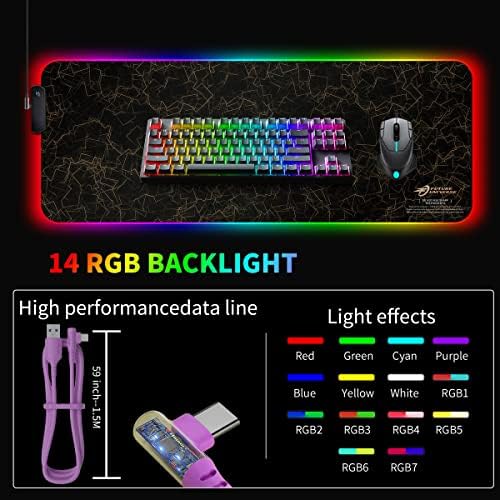RGB podloga za miš za igre, FUTURE UNIVERSE velika proširena mekana LED podloga za miš sa tastaturom sa 14