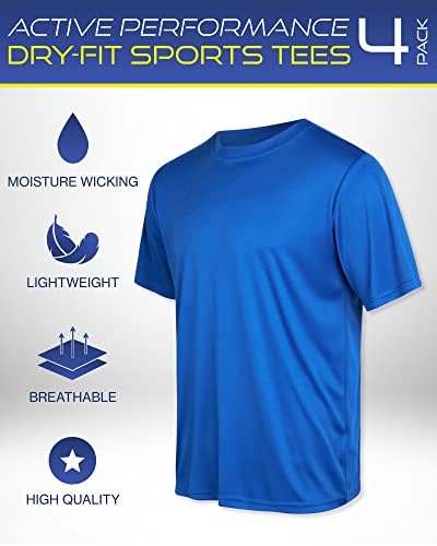 Ixtreme Muška atletska majica - 4 paketa aktivnih performansi Dry-Fit sportska majica - kratka rukava