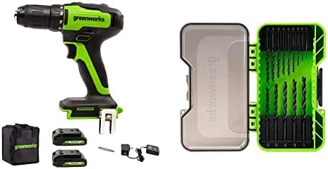 Greenworks 24V bežična Akumulatorska bušilica/drajver bez četkica sa 2x 1.5 Ah USB baterijama i punjačem, sa 14-komadnim setom za bušenje crnog oksida