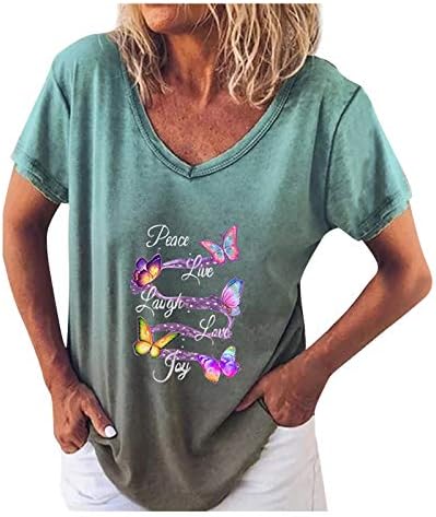 Uikmnh Womens Ljetne pamučne košulje Leptir opušteno fit majica kratkih rukava