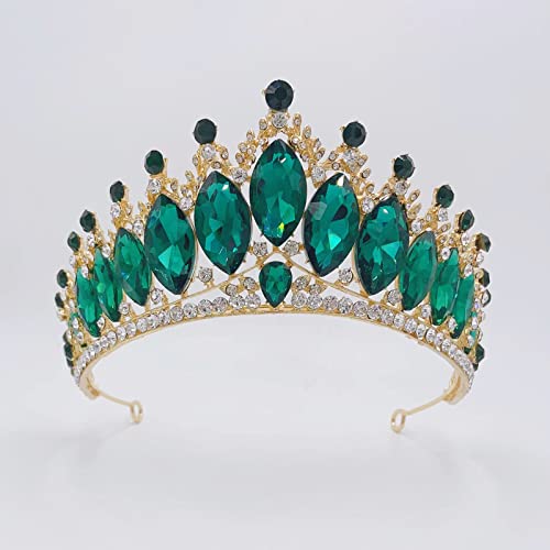 G. zelena kruna od tijare za žene, Kristalna vjenčana tijara za žene, dijadema krune princeze, ukrasi za glavu
