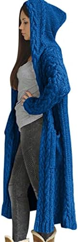 Kaput kardigan labav čvrsti ženski džemper s kapuljačom, čvrsti zimski džep pleteni dugi ženski džemper kapute Cardigan