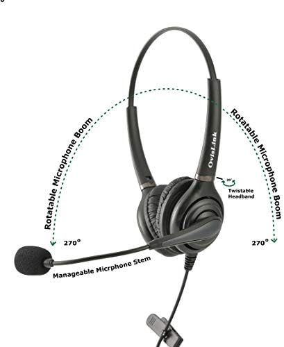 OvisLink profesionalne slušalice sa dvostrukim ušima za poništavanje buke kompatibilne sa iPhoneima 5 | sa 2 slušalice i 3.5 mm kablom za brzo odvajanje / fleksibilna i rotirajuća mikrofonska grana / izdržljiva i udobna