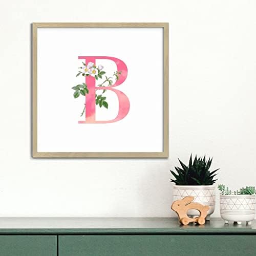 Pink monogram Početno slovo B Wood uokviren zidni dekor potpisao / la doruč na inspirativno zelenilo