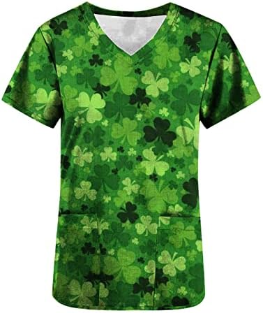 Ženski dan Svetog Patrika na vrhu kratkih rukava radna uniforma bluza V-izrez labava zelena