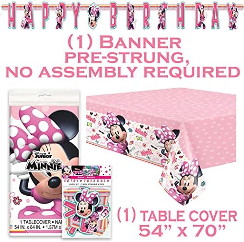 Minnie Mouse potrepštine za rođendanske zabave | dekoracije za zabavu Minnie Mouse | Minnie Mouse potrepštine za zabavu, opslužuje 16 gostiju sa Banerom, poklopcem stola, tanjirima, salvetama, naljepnicom