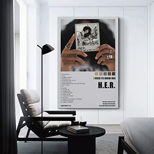 H. E. R. Poznavao sam njen Album Poster platneni Posteri spavaća soba estetski zid umjetnička dnevna soba Print dekorativno platno Poster 12x18inch Neuramni stil