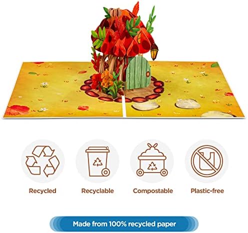 Papir Love Frndly Fox in Mushroom 3D Pop up kartica, za jesen, jesen, za sve prilike, ručno izrađena reciklirana i ekološki prihvatljiva, 8 x 6 poklopac-sa uklonjivom oznakom za bilješke