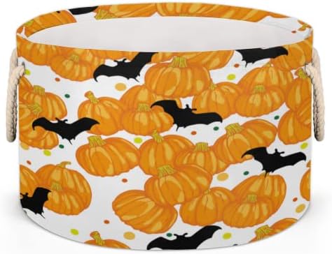 Pumpkins i bat Halloween Velike okrugle košare za skladištenje košare za pranje rublja sa ručkim košarom