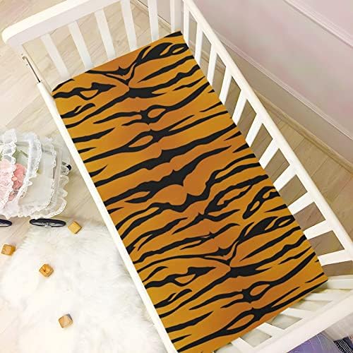 Alaza Tiger Print Životinjski kožni prugasti listovi za krevete za bassinet za dječake Djevojke za djecu, mini