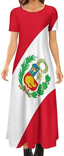 BAIKUTOUAN Peru Zastava ženski okrugli vrat Casual duge haljine kratki rukav labava majica
