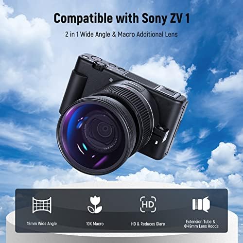 NEEWER 18mm HD širokougaoni kompatibilan sa Sony ZV1 kamerom & 2 u 1 10x makro dodatna sočiva sa produžnom cijevi, bajonet Mount Adapter sočiva, Štitnici ekrana i komplet za čišćenje
