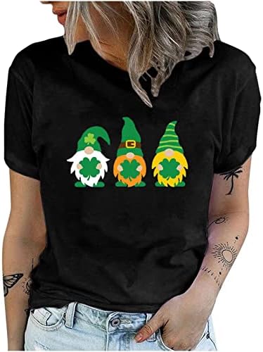 Tri slatka gnome košulja kratkih rukava za žene solidne klasične ugrađene majice, dnevne majice St Patrick, tinejdžeri tine za tinejdžerku