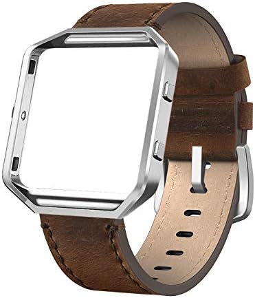 SWEES koža bendova kompatibilan sa Fitbit Blaze Smart Watch, prava koža zamjena bend sa metalni okvir mali & Veliki