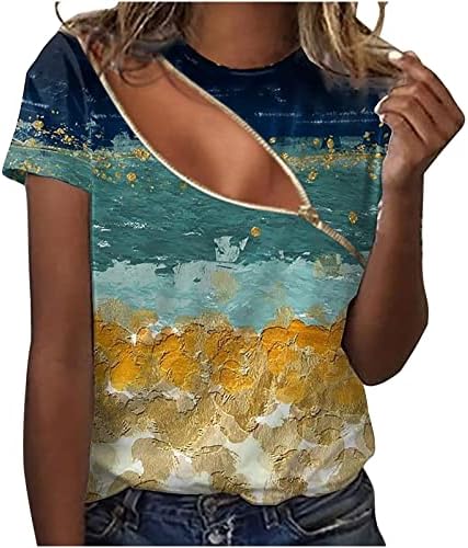 Kratki rukav jedno rameni bluze za dame jeseni ljetni brod grafički grafički salon gornji dio tinejdžera Zip up v6