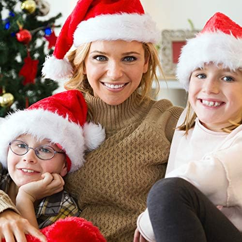 Bosoner Santa šešir, Unisex baršunasti udobni Božićni šeširi za djecu za odrasle, ekstra zgušnjavaju klasično krzno novogodišnje svečane praznične potrepštine za zabavu