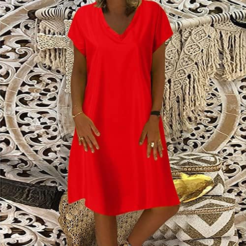 Kulywon Womens Modna haljina Čvrsta boja kratki rukav V izrez Srednja duljina haljina ženske surene za ljeto