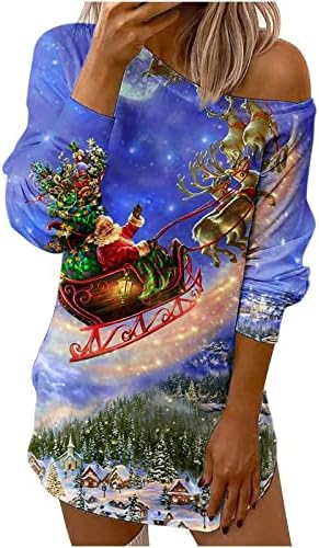 Ruziyoog Božić Tunic haljina za žene Santa Claus Print Dugi rukav Casual T Shirt haljine ženske