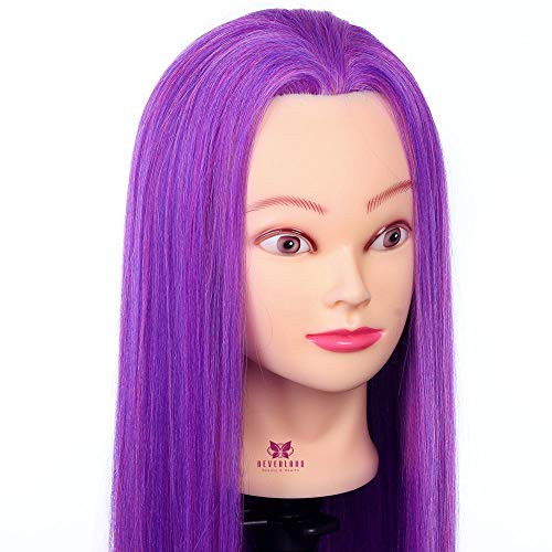 Neverland Beauty Mannequin glava sa 26 -28 duga ravna kosa za oblikovanje glave za trening Manikin kozmetička Lutka za vježbanje modela frizerskih alata Komplet sa stezaljkom za stol sanjivo ljubičasta