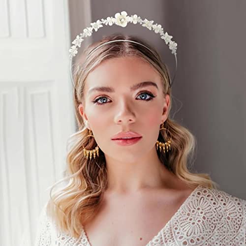 Woeoe Rhinestones Pearls kruna traka za glavu srebro djevojke ostavlja kosu bend cvijet Tiara Headdress za mladu djeveruše Vjenčanje Party