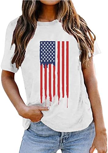 Patriotske majice za žene USA zastava za zastavu majica Ležerne prilike ljeti kratki rukovi TESSI Stripes