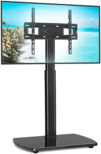 Univerzalni podni TV stalak sa okretnim nosačem i podesivim po visini za većinu 26 do 65 inča LCD LED OLED ravni Panel i televizori sa zakrivljenim ekranom, visoki TV stalak koji štedi prostor za ugao i spavaću sobu, Crni